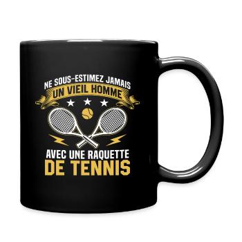 Alter Mann mit einem Tennisschläger - Tasse einfarbig - Schwarz - Rechts