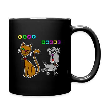 Nervpocke – Lustiger Cartoon mit Katze & Hund - Tasse einfarbig - Schwarz - Rechts