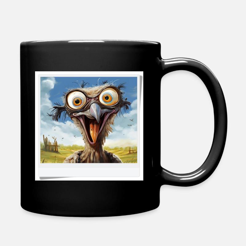 Laughing bird with big eyes - Full Colour Mug - black