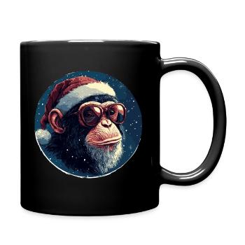 Affe Weihnachten mit Brille - Tasse einfarbig - Schwarz - Rechts