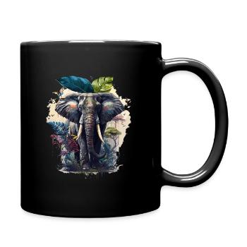 Farbenprächtiger Elefanten-Dschungel-Print - Tasse einfarbig - Schwarz - Rechts
