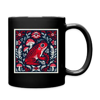 Grenouille mystique avec champignons et fleurs – Art populaire - Mug uni - noir - Droite