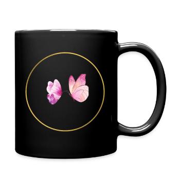 Papillon rose aquarelle en cercle - Mug uni - noir - Droite