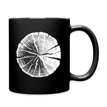 Baumscheibe Weiß – Jahresringe Naturdesign - Tasse einfarbig - Schwarz - Rechts