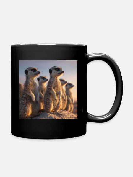 Wachsame Meerkatzen im Abendlicht Erdmännchen - Tasse einfarbig - Schwarz