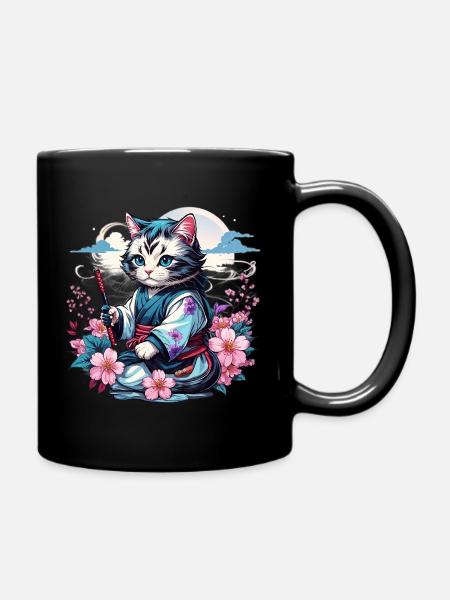 Chat Ninja Kawaii japonais - Mug uni - noir