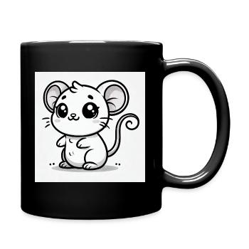 Kawaii-Maus Schwarz-Weiß - Tasse einfarbig - Schwarz - Rechts