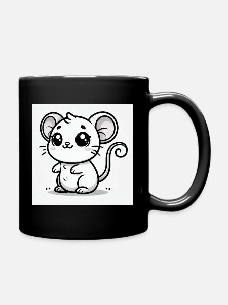 Kawaii Mouse Black White - Full Colour Mug - black