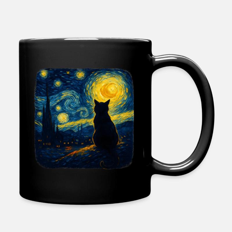 Chat étoilé Nuit drôle Amoureuse des chats Van Gogh Maman des chats - Mug uni - noir