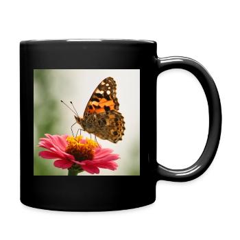 Schmetterling auf einer rosa Blume - Tasse einfarbig - Schwarz - Rechts