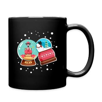 Snowman Flamingo Christmas Snow Globe - Full Colour Mug - black - Right