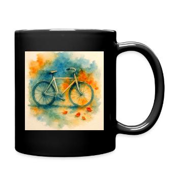 Aquarell, Fahrrad in Farbexplosion - Tasse einfarbig - Schwarz - Rechts