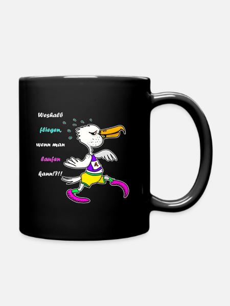 Marathon Möwe – Lustiger Lauf‑Cartoon - Tasse einfarbig - Schwarz