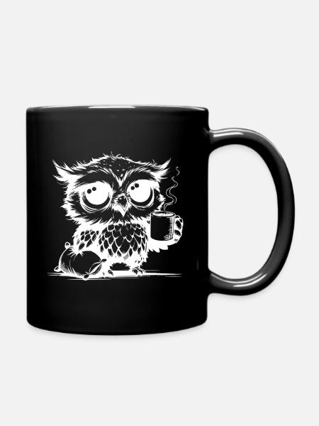 Ich war die ganze Nacht wach Eule mit Kissen - Tasse einfarbig - Schwarz