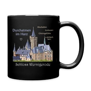 Wernigerode dans les montagnes du Harz, dessin manuscrit du château - Mug uni - noir - Droite
