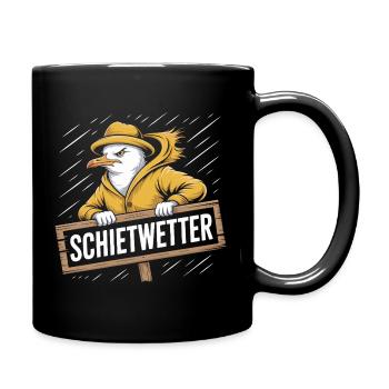 Bad weather seagull in raincoat - Full Colour Mug - black - Right