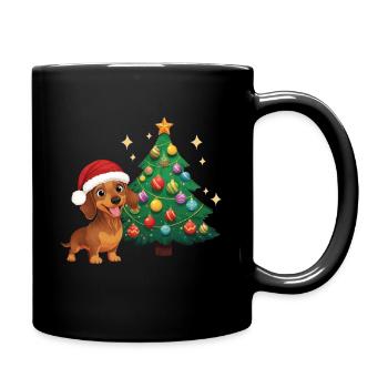 Dachshund with Santa Hat Christmas Christmas Tree - Full Colour Mug - black - Right