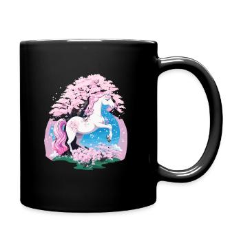 Pastel Unicorn in Cherry Blossom Forest - Full Colour Mug - black - Right