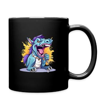 Singender Drache auf Bühne - Tasse einfarbig - Schwarz - Rechts
