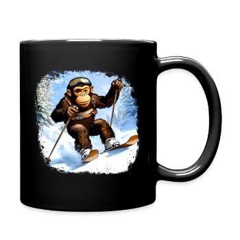 Affen Ski / Skifahrer Affe - Tasse einfarbig - Schwarz - Rechts