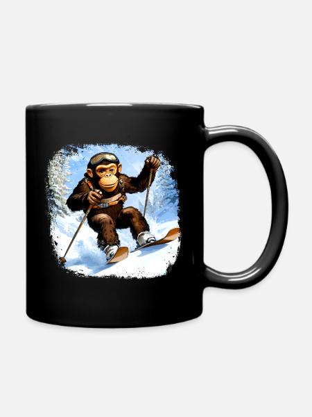Affen Ski / Skifahrer Affe - Tasse einfarbig - Schwarz