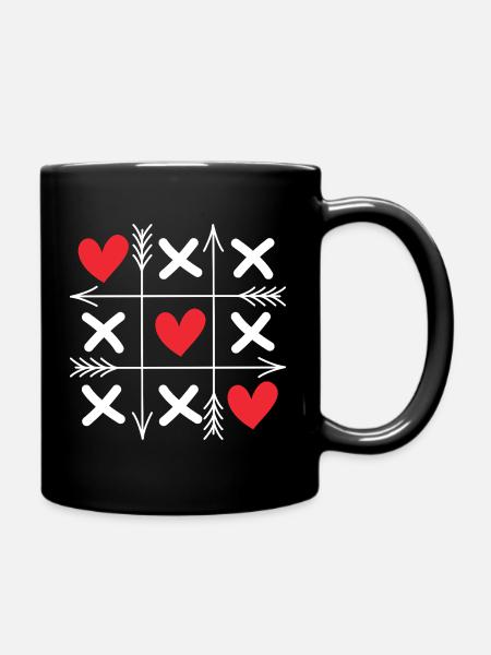 Tic Tac Toe Hearts Cute Matching Couples Valentine - Full Colour Mug - black