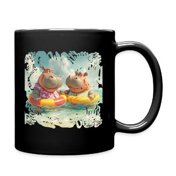 South Sea Hippos in Swimming Rings - Full Colour Mug - black - Right