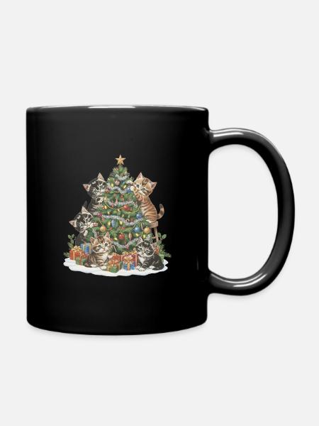 Süße Weihnachtskätzchen – Niedliches XMAS Katzenmo - Tasse einfarbig - Schwarz