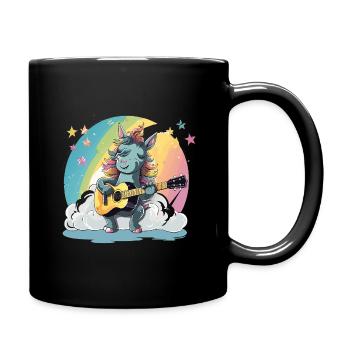 Regenbogen Unicorn Gitarre - Tasse einfarbig - Schwarz - Rechts