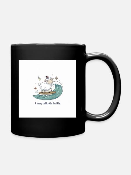 Surfing Sheep - Full Colour Mug - black