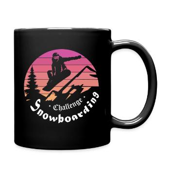 Snowboarder Silhouette über Berg Sonnenuntergang - Tasse einfarbig - Schwarz - Rechts
