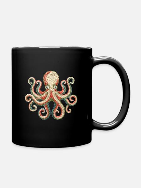 Bestickter Oktopus – auffälliges Meerestier-Design - Tasse einfarbig - Schwarz