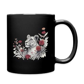 Lioness with Flowers – Powerful Girl Power Motif - Full Colour Mug - black - Right