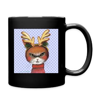 Illustrierte Weihnachts-Rentierkatze - Tasse einfarbig - Schwarz - Rechts