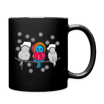 Winter Birds Cartoon in Snow - Full Colour Mug - black - Right