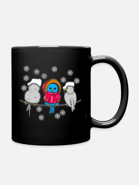 Dessin animé des oiseaux d’hiver dans la neige - Mug uni - noir
