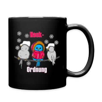 Wintervögel Cartoon – Lustige Hackordnung - Tasse einfarbig - Schwarz - Rechts
