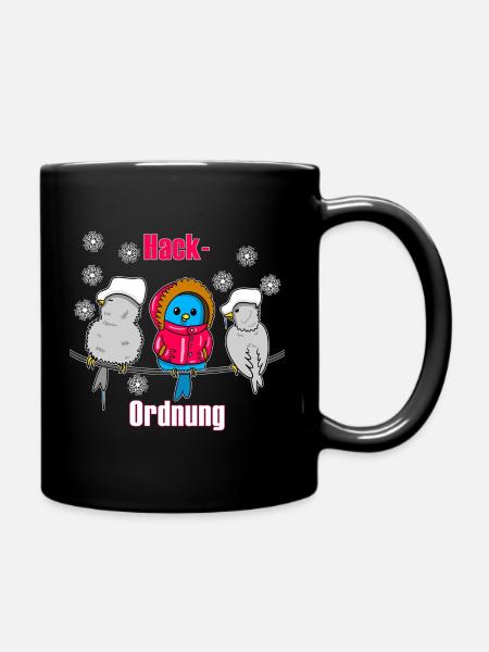 Wintervögel Cartoon – Lustige Hackordnung - Tasse einfarbig - Schwarz