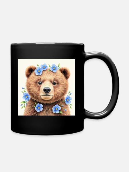 Blue Flower Bear Templates - Full Colour Mug - black