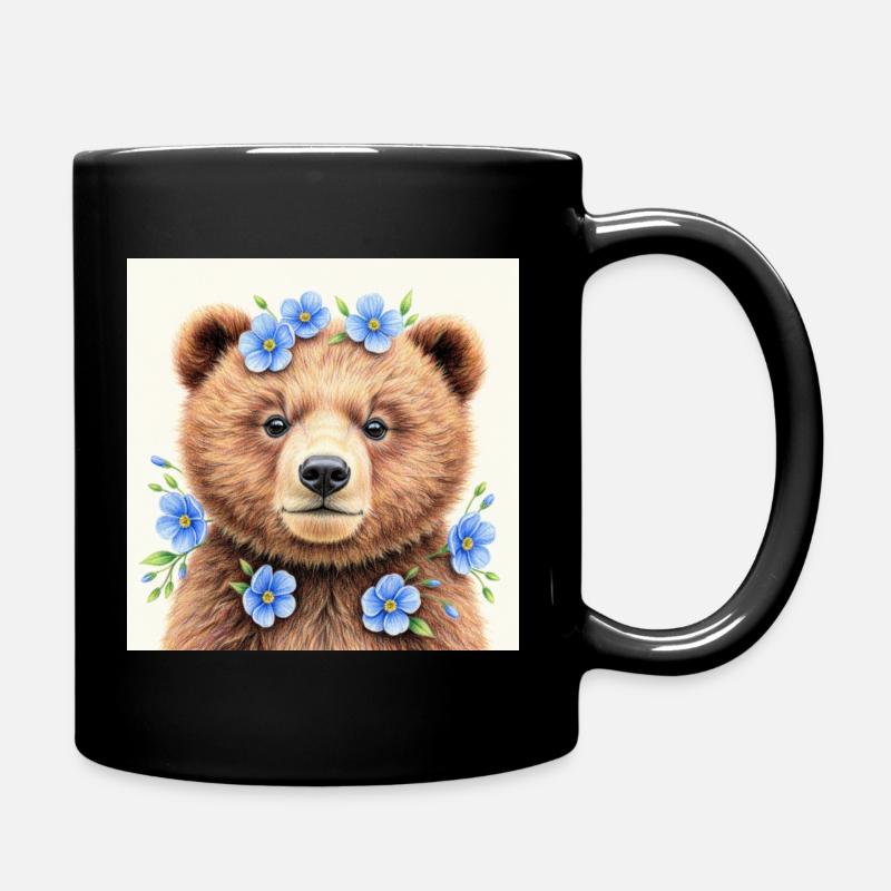 Blue Flower Bear Vorlagen - Tasse einfarbig - Schwarz