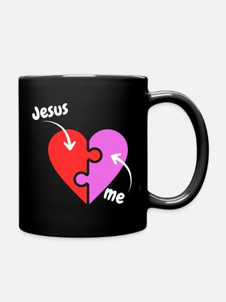 Jesus and me puzzle Heart - Christian - Full Colour Mug - black