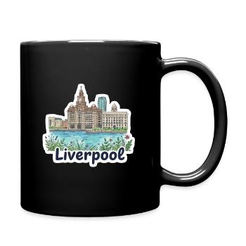 Liverpool Skyline Three Graces Liver Building Art - Full Colour Mug - black - Right