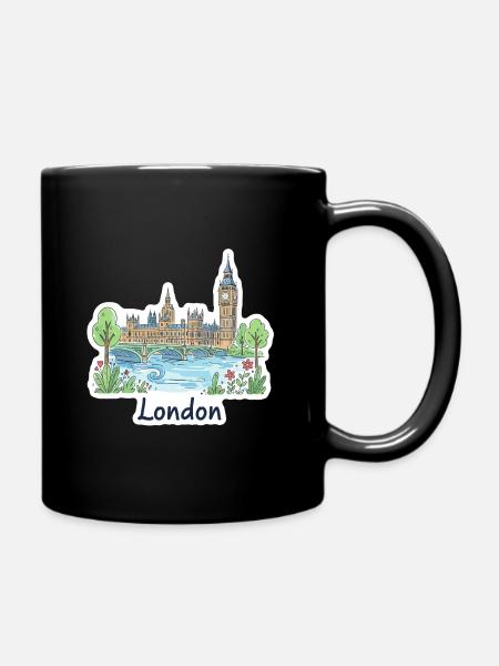 London Skyline Big Ben Parliament Bridge Art - Full Colour Mug - black