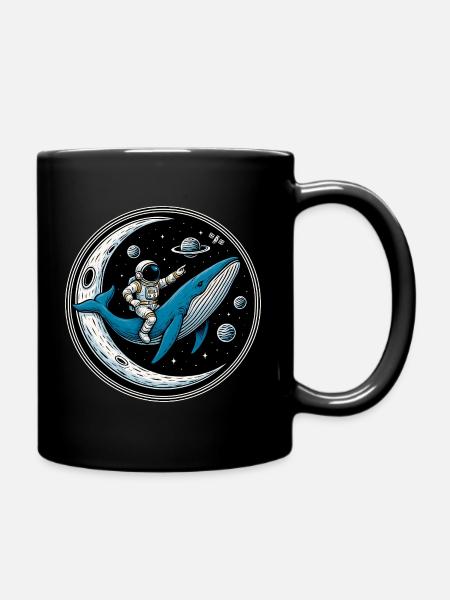 Cosmic Ride: Astronaut und der Wal - Tasse einfarbig - Schwarz