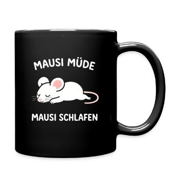 Mausi müde - Mausi schlafen | Süße Maus - Tasse einfarbig - Schwarz - Rechts