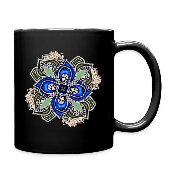 Blaugrüne extravagante Mandala-Blume - Tasse einfarbig - Schwarz - Rechts