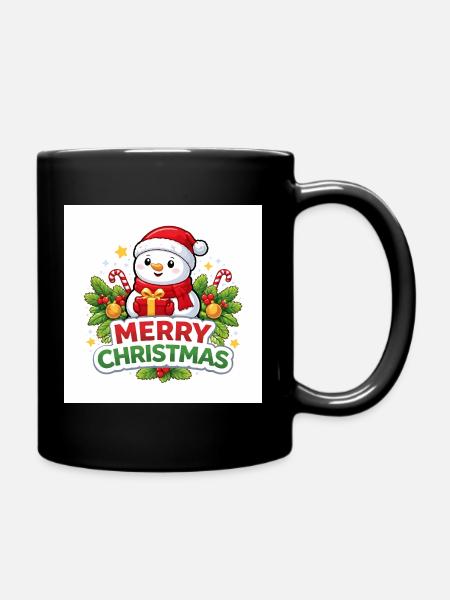 Bonhomme de neige avec cadeau de Noël amusant - Mug uni - noir