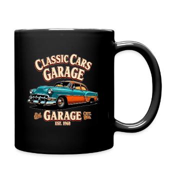 Klassische Autos Garage Druck - Tasse einfarbig - Schwarz - Rechts
