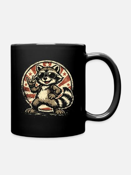 Waschbär Rockt – Retro Rock Musik - Tasse einfarbig - Schwarz