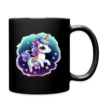 Kosmisches Einhorn mit Schal - Tasse einfarbig - Schwarz - Rechts